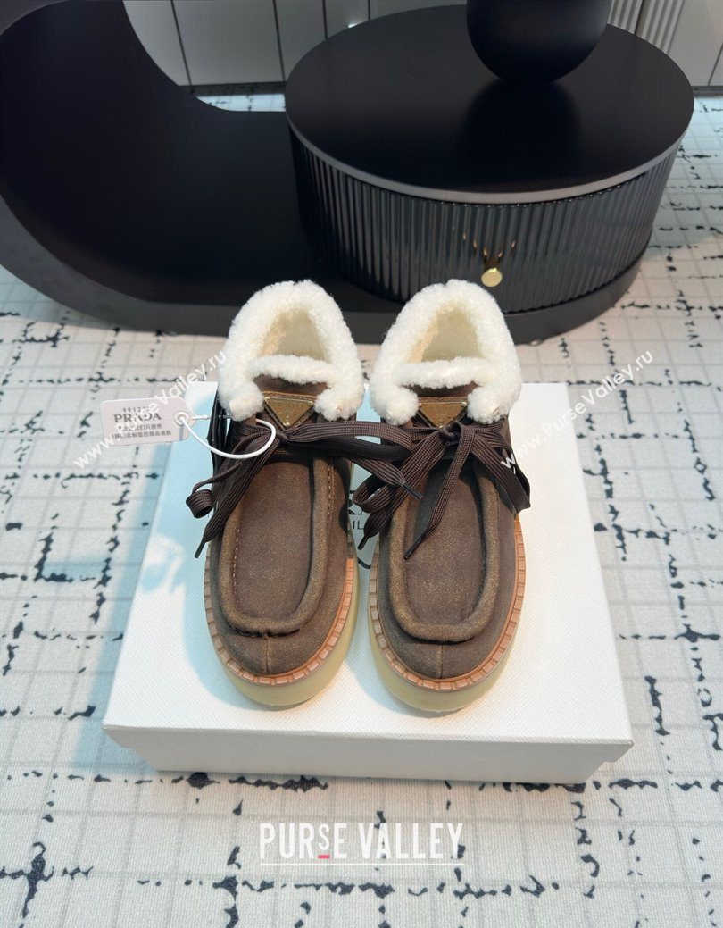 Prada Suede and Wool Platform Chukka Ankle Boots 5cm Dark Brown 2025 1T716N (MD-251027092)