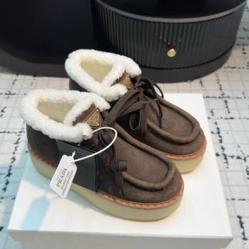 Prada Suede and Wool Platform Chukka Ankle Boots 5cm Dark Brown 2025 1T716N (MD-251027092)