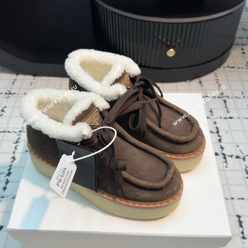 Prada Suede and Wool Platform Chukka Ankle Boots 5cm Dark Brown 2025 1T716N (MD-251027092)