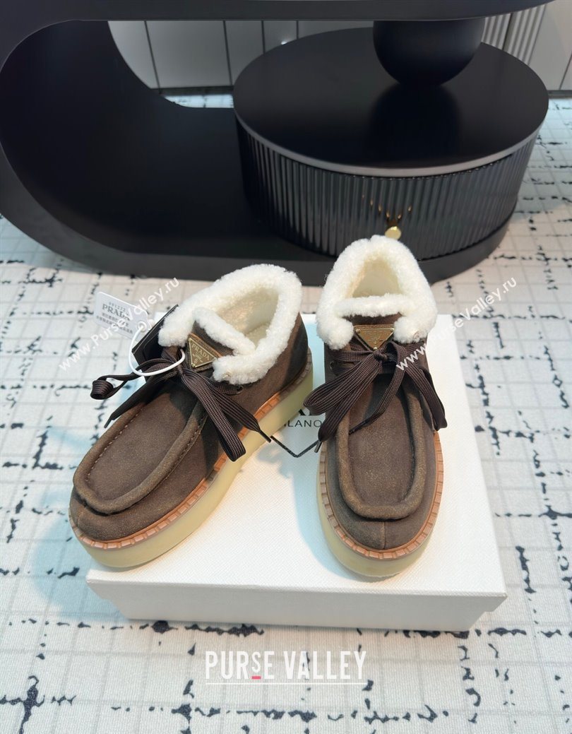 Prada Suede and Wool Platform Chukka Ankle Boots 5cm Dark Brown 2025 1T716N (MD-251027092)