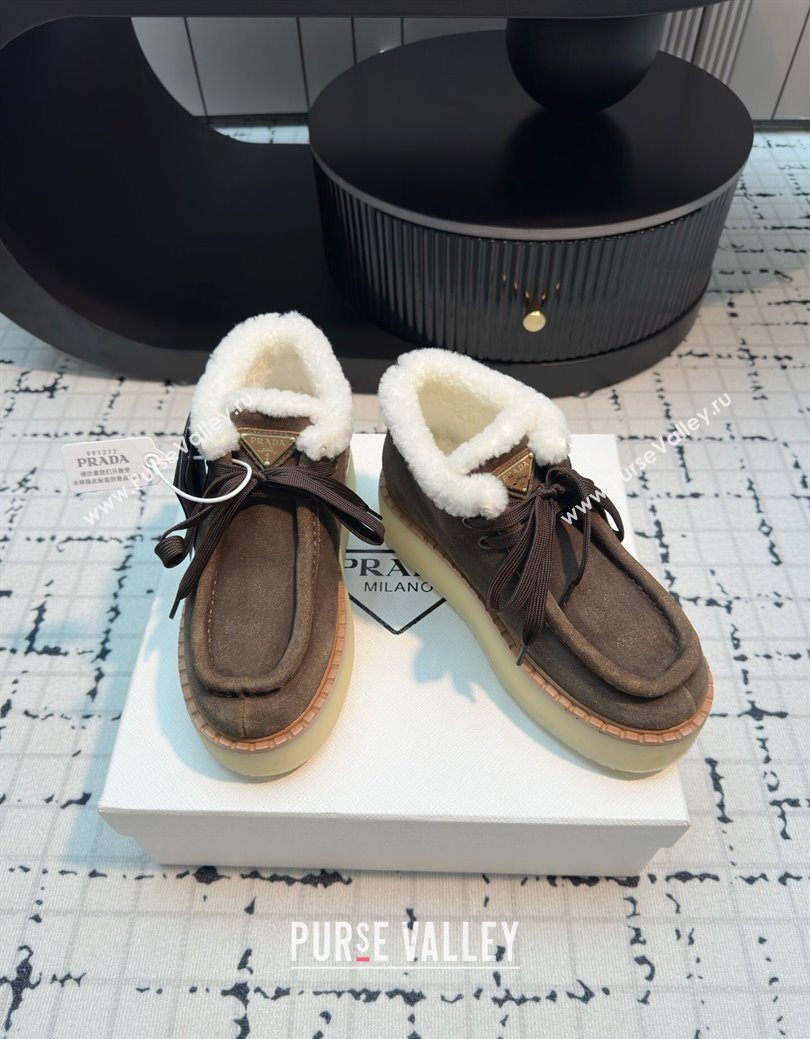 Prada Suede and Wool Platform Chukka Ankle Boots 5cm Dark Brown 2025 1T716N (MD-251027092)