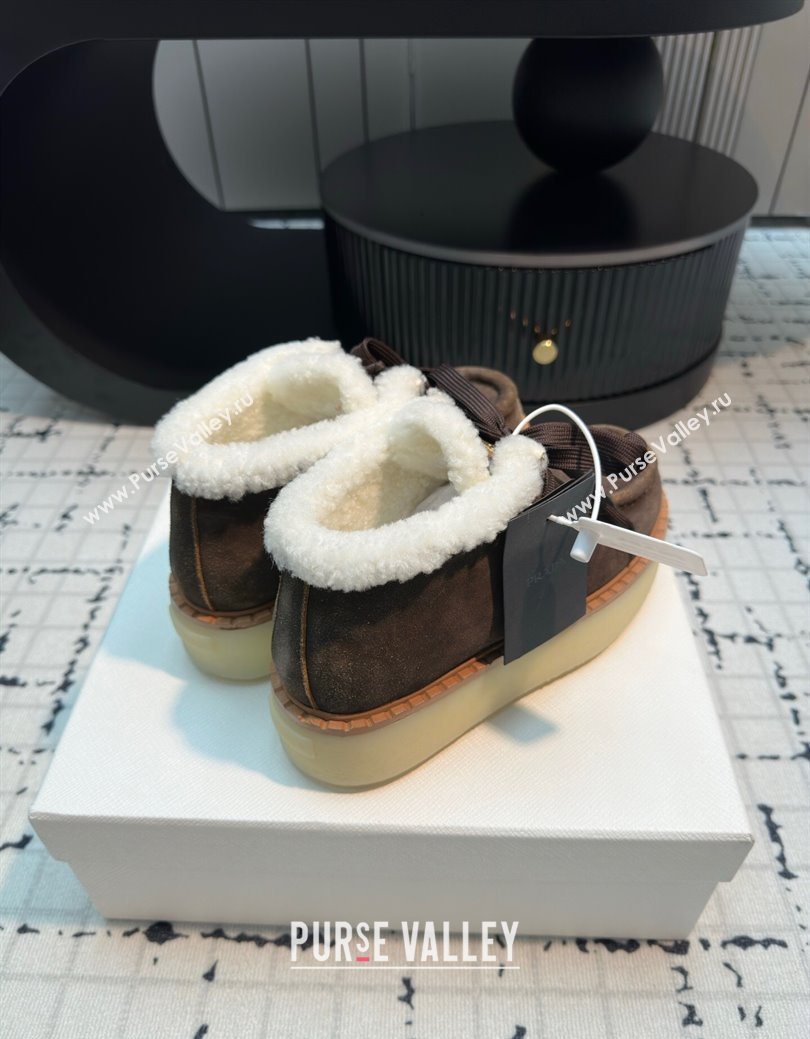 Prada Suede and Wool Platform Chukka Ankle Boots 5cm Dark Brown 2025 1T716N (MD-251027092)