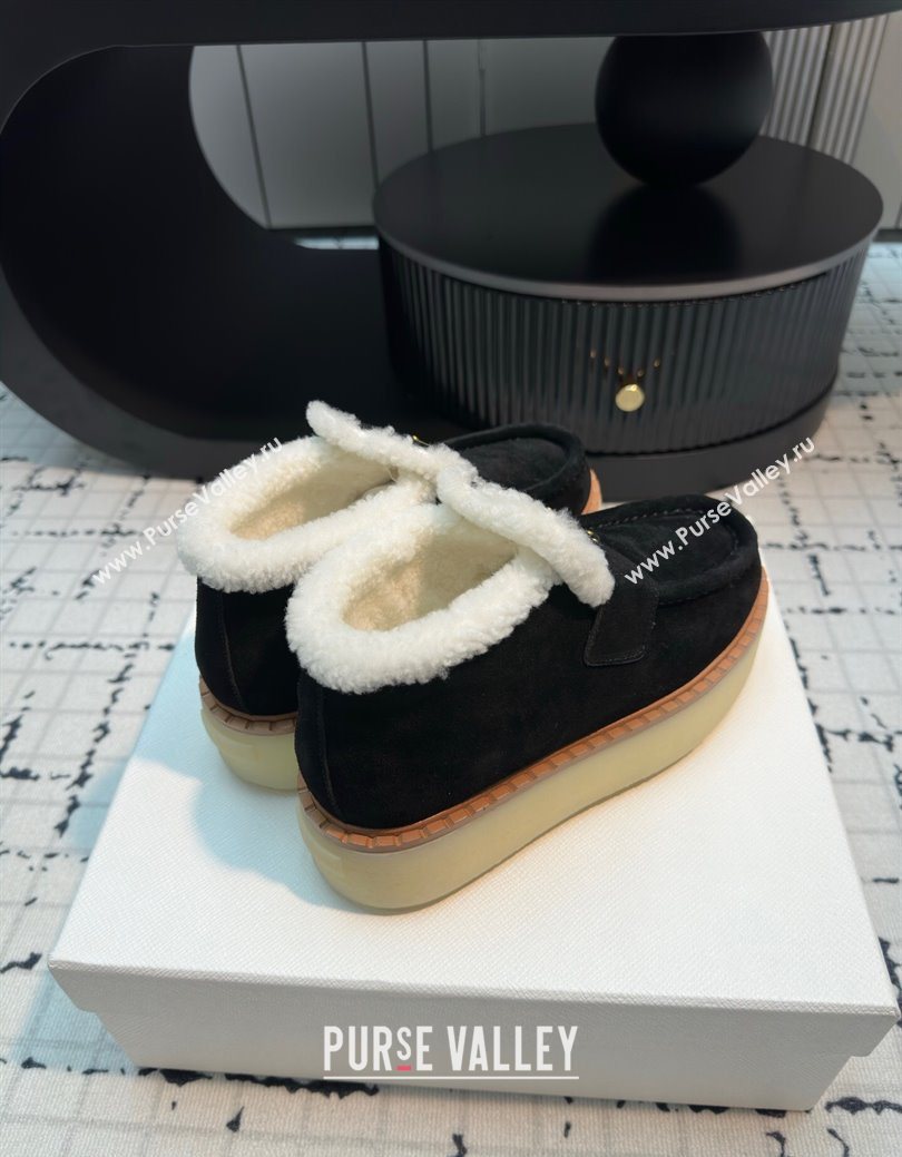 Prada Suede and Wool Platform Slip-on Ankle Boots 5cm Black 2025 PR102706 (MD-251027084)