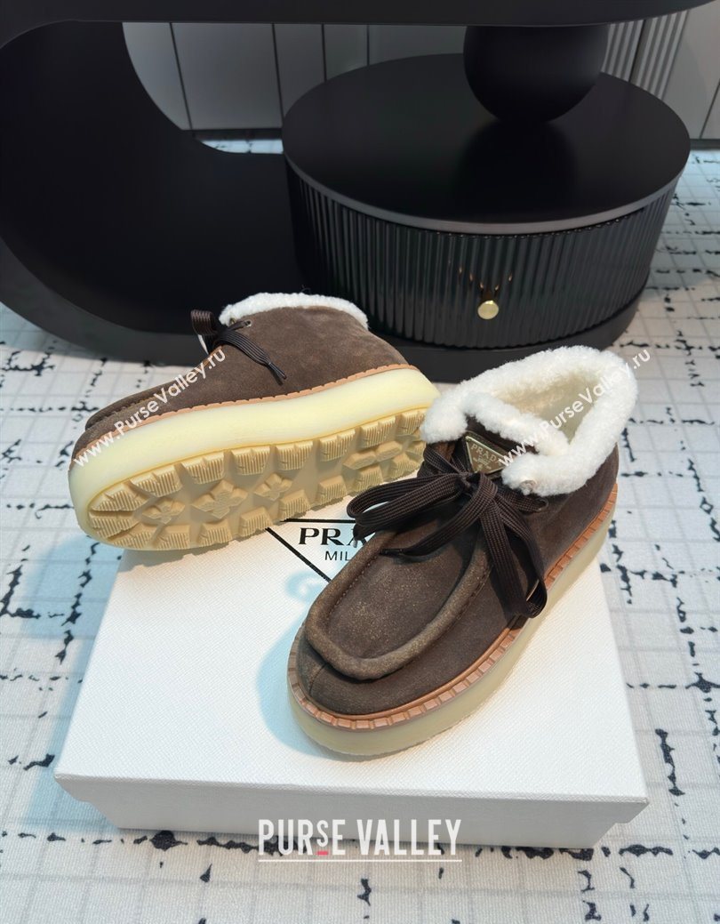 Prada Suede and Wool Platform Chukka Ankle Boots 5cm Dark Brown 2025 1T716N (MD-251027092)