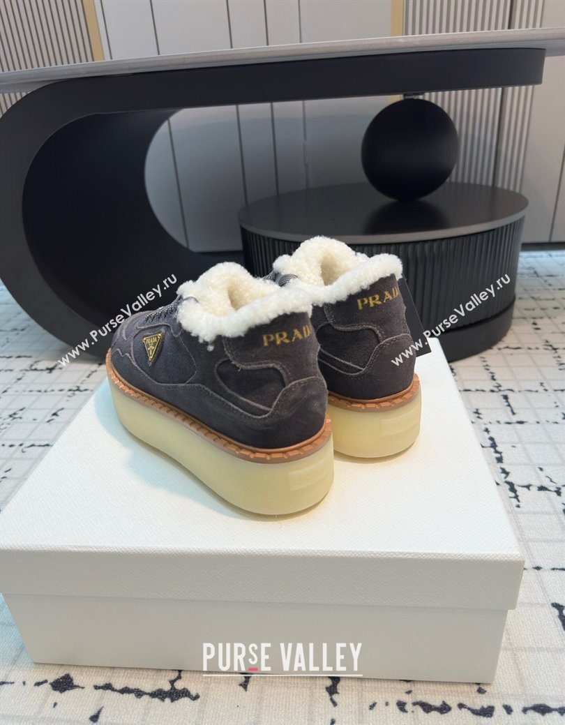 Prada Suede and Wool Platform Mid-top Sneakers 5cm Grey 2025 1T725N (MD-251027093)