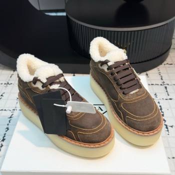 Prada Suede and Wool Platform Mid-top Sneakers 5cm Dark Brown 2025 1T725N (MD-251027094)
