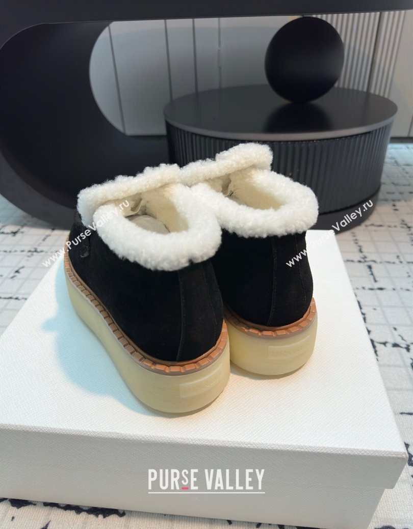 Prada Suede and Wool Platform Slip-on Ankle Boots 5cm Black 2025 PR102706 (MD-251027084)