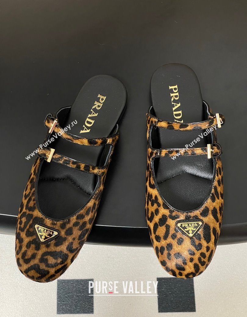 Prada Leopard Print Mohair Mules flat with Double Buckle 2025 1F794N (MD-251027104)