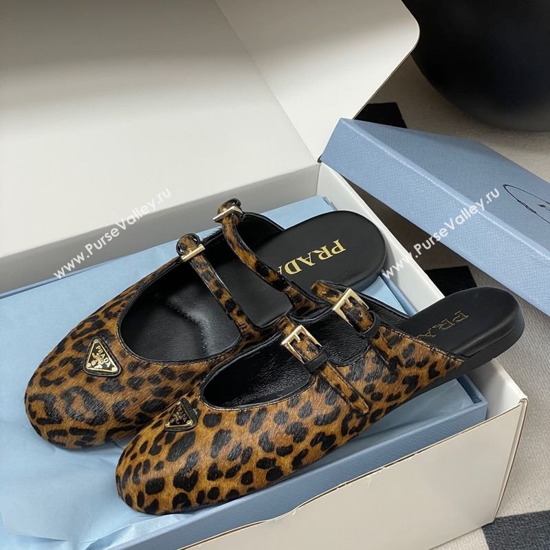 Prada Leopard Print Mohair Mules flat with Double Buckle 2025 1F794N (MD-251027104)