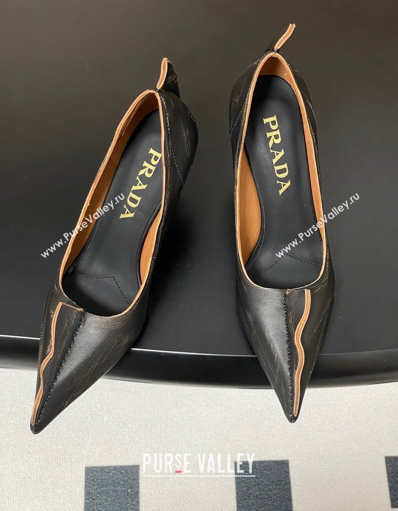 Prada Antiqued leather pumps 8.5cm with edges Black 2025 1I194O (MD-251027127)