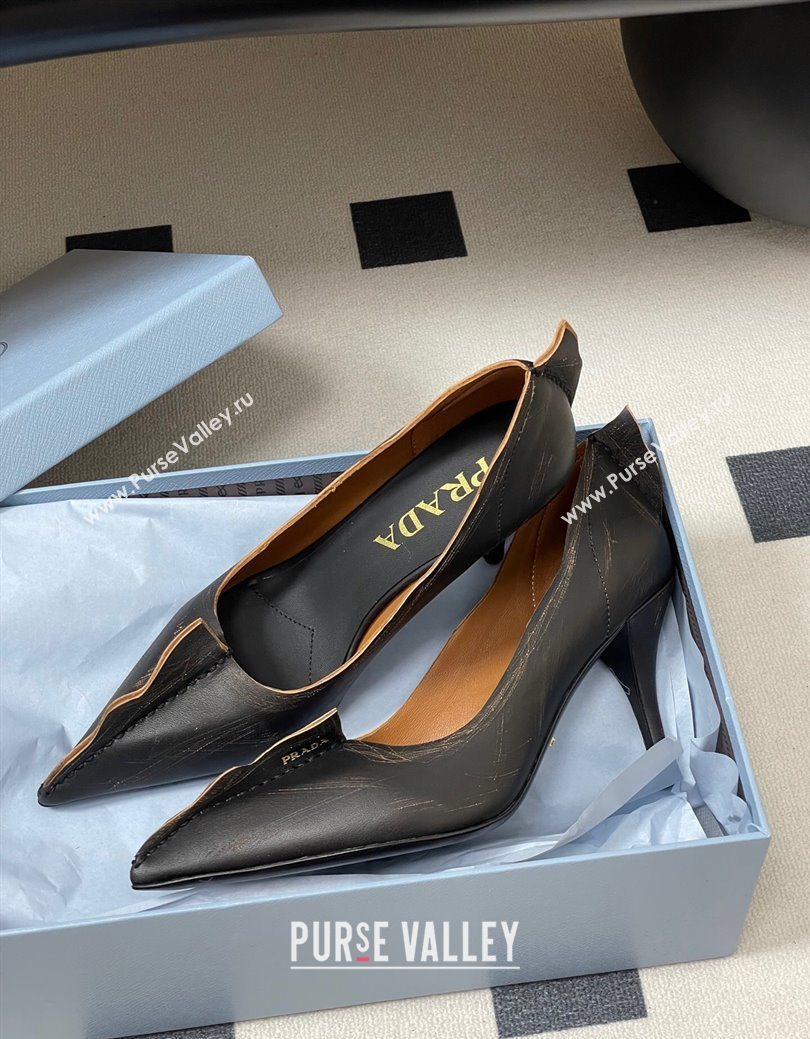 Prada Antiqued leather pumps 8.5cm with edges Black 2025 1I194O (MD-251027127)