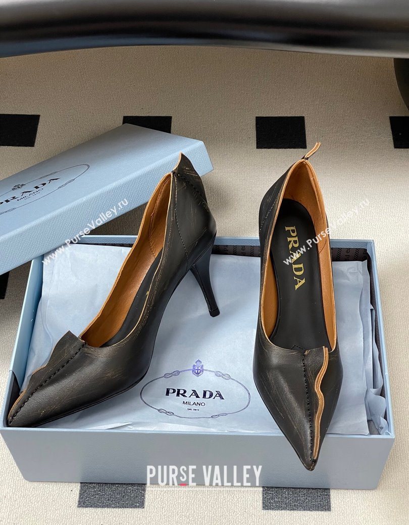 Prada Antiqued leather pumps 8.5cm with edges Black 2025 1I194O (MD-251027127)