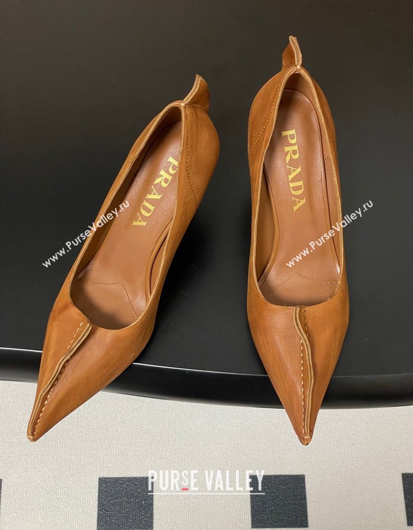 Prada Antiqued leather pumps 8.5cm with edges Brown 2025 1I194O (MD-251027128)