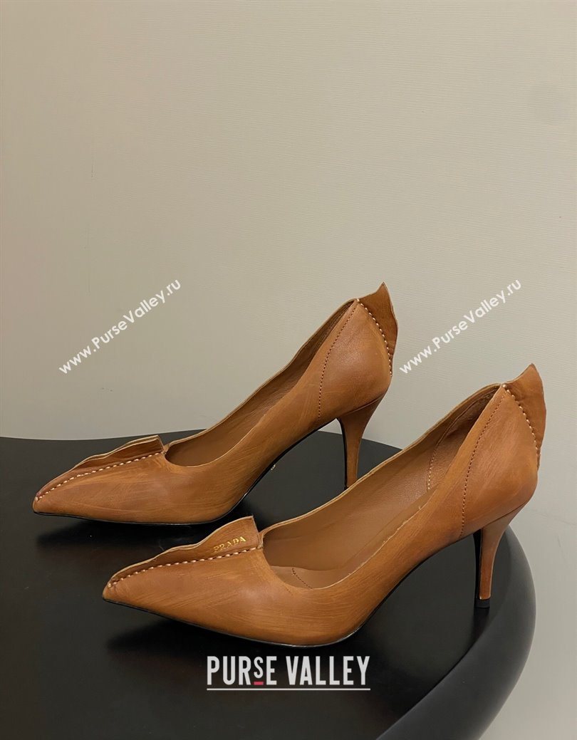 Prada Antiqued leather pumps 8.5cm with edges Brown 2025 1I194O (MD-251027128)