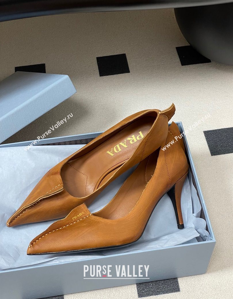 Prada Antiqued leather pumps 8.5cm with edges Brown 2025 1I194O (MD-251027128)