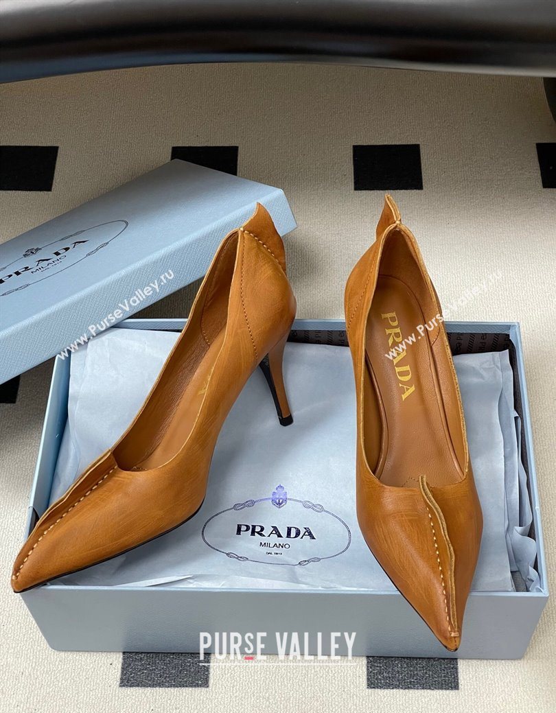 Prada Antiqued leather pumps 8.5cm with edges Brown 2025 1I194O (MD-251027128)