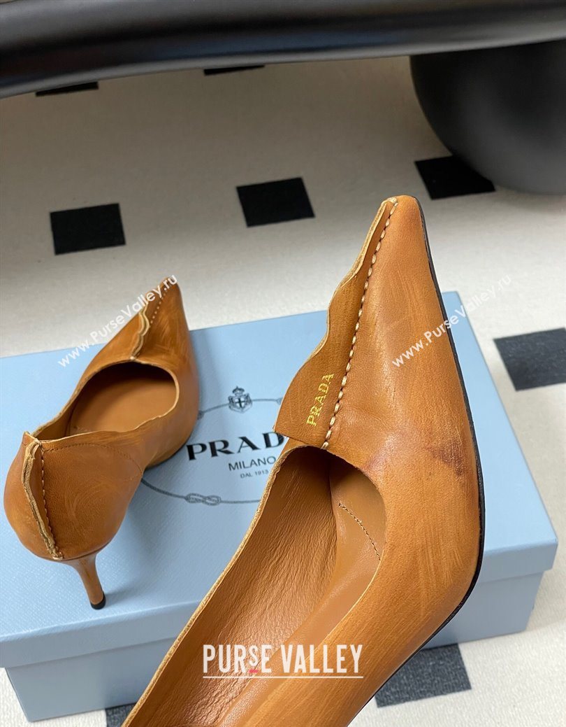 Prada Antiqued leather pumps 8.5cm with edges Brown 2025 1I194O (MD-251027128)