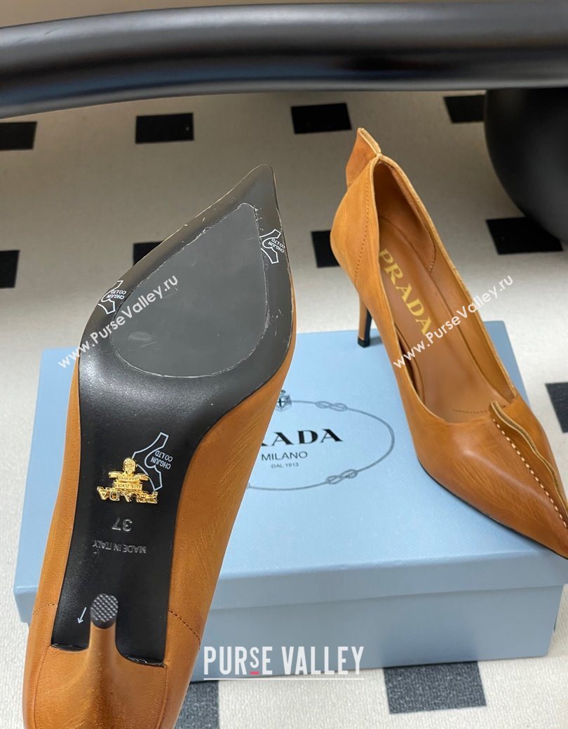 Prada Antiqued leather pumps 8.5cm with edges Brown 2025 1I194O (MD-251027128)