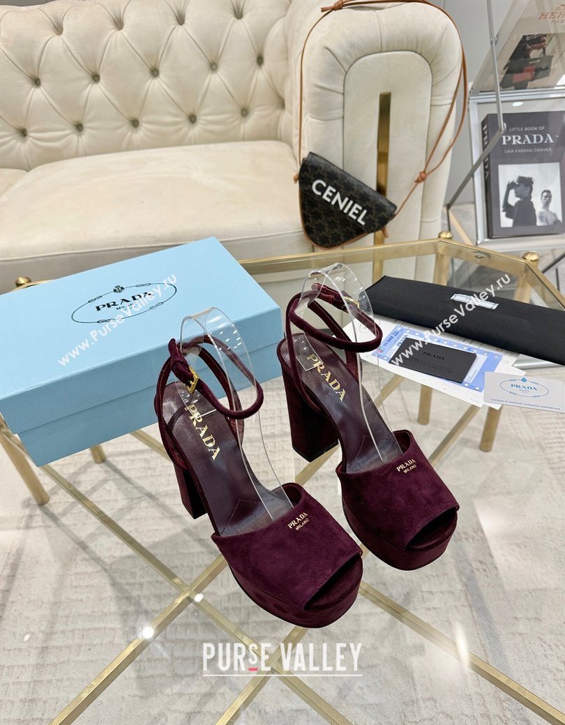 Prada Suede Platform Heel Sandals 12cm Burgundy 2025 PR102707 (MD-251027131)
