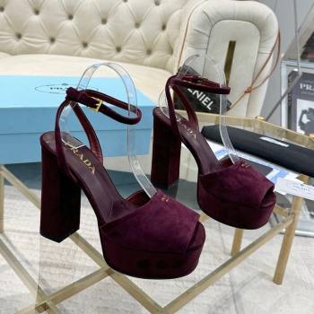 Prada Suede Platform Heel Sandals 12cm Burgundy 2025 PR102707 (MD-251027131)