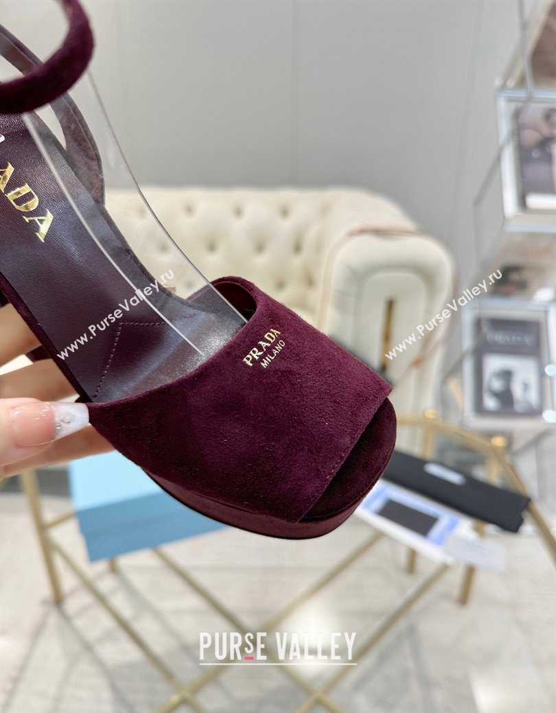 Prada Suede Platform Heel Sandals 12cm Burgundy 2025 PR102707 (MD-251027131)