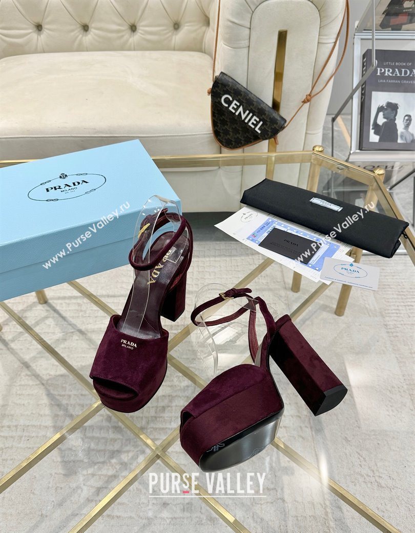Prada Suede Platform Heel Sandals 12cm Burgundy 2025 PR102707 (MD-251027131)