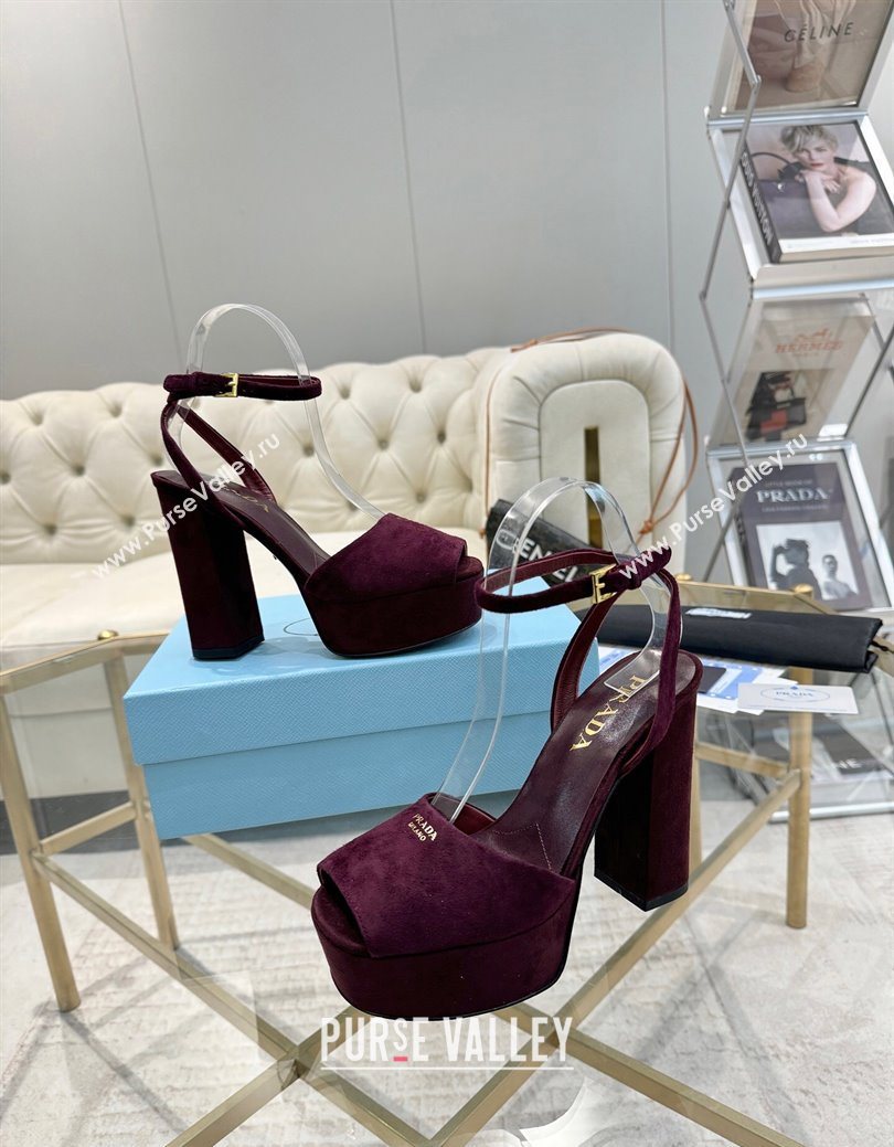 Prada Suede Platform Heel Sandals 12cm Burgundy 2025 PR102707 (MD-251027131)