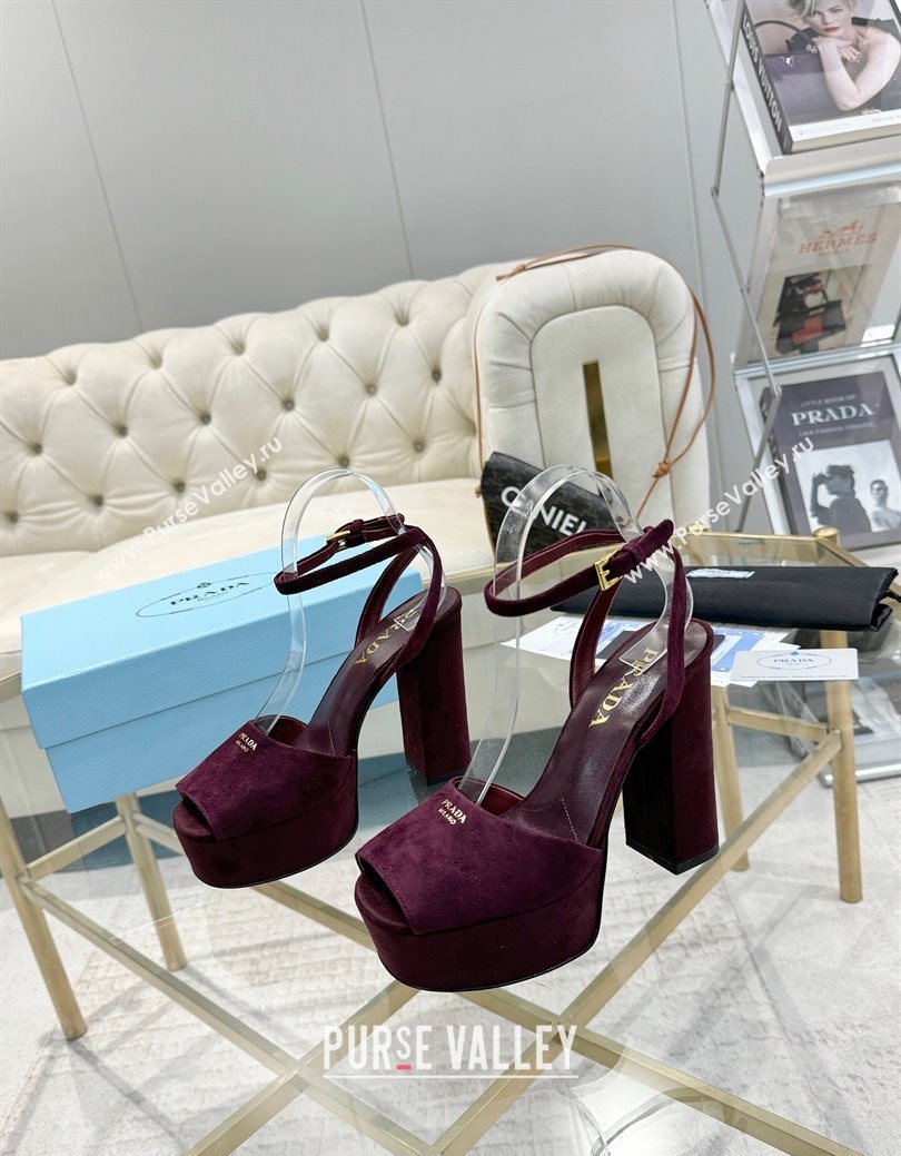 Prada Suede Platform Heel Sandals 12cm Burgundy 2025 PR102707 (MD-251027131)