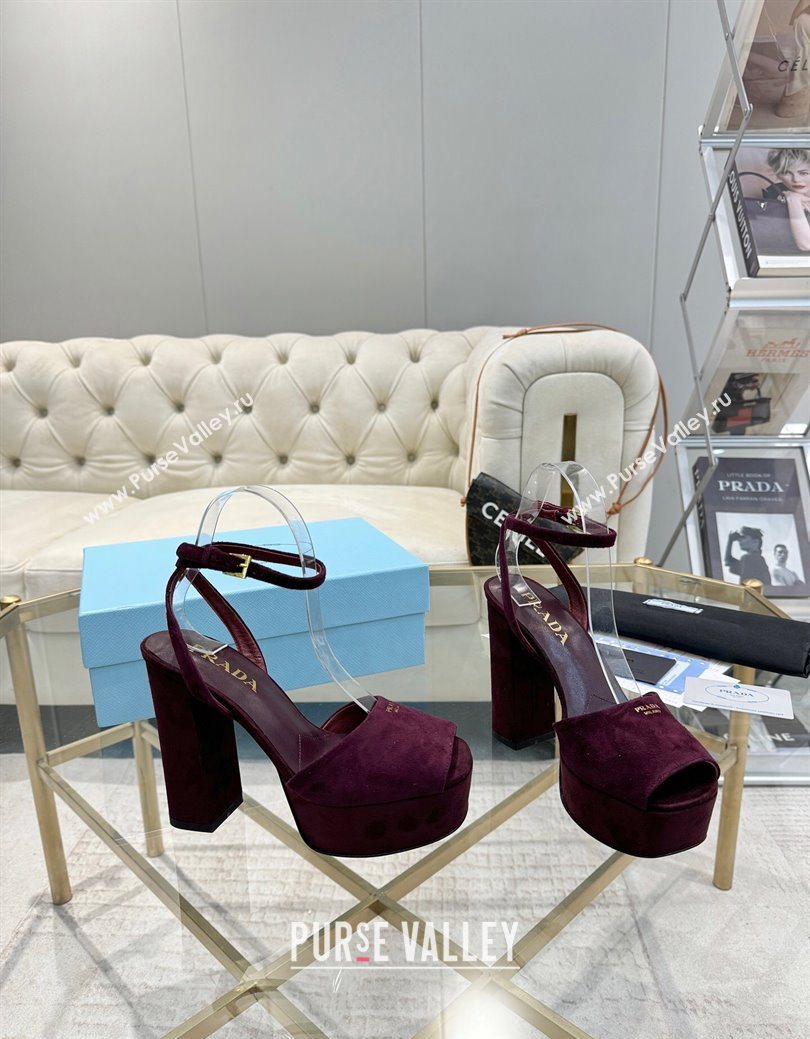 Prada Suede Platform Heel Sandals 12cm Burgundy 2025 PR102707 (MD-251027131)