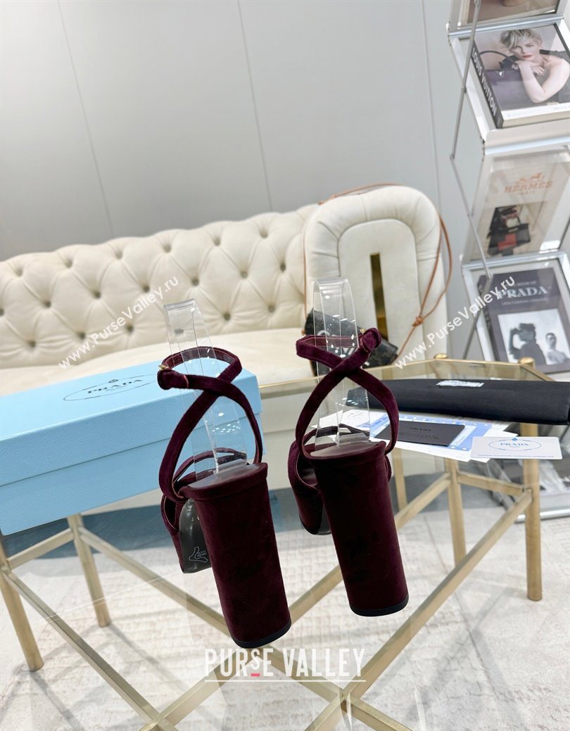 Prada Suede Platform Heel Sandals 12cm Burgundy 2025 PR102707 (MD-251027131)
