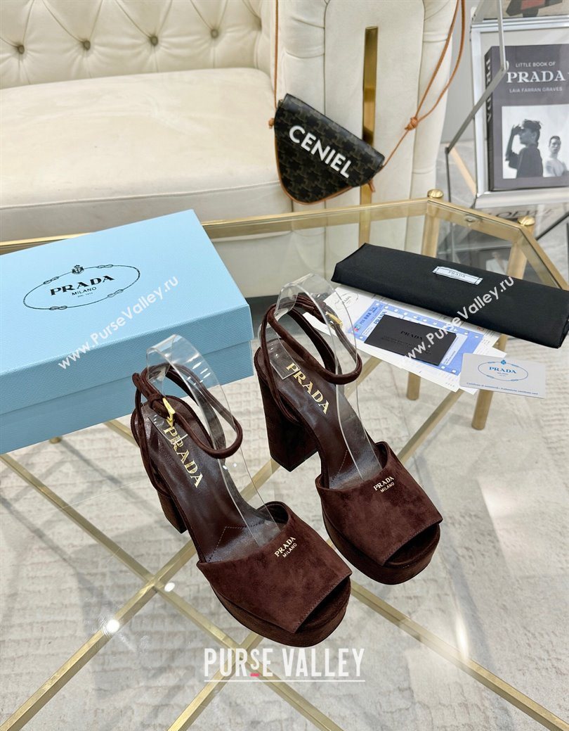 Prada Suede Platform Heel Sandals 12cm Dark Brown 2025 PR102707 (MD-251027132)