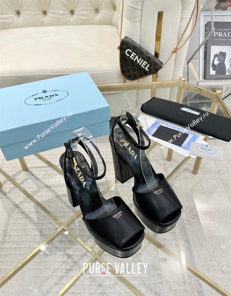 Prada Leather Platform Heel Sandals 12cm Black 2025 PR102707 (MD-251027129)