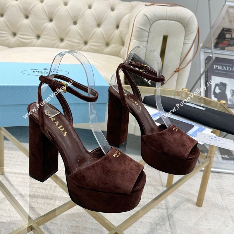 Prada Suede Platform Heel Sandals 12cm Dark Brown 2025 PR102707 (MD-251027132)