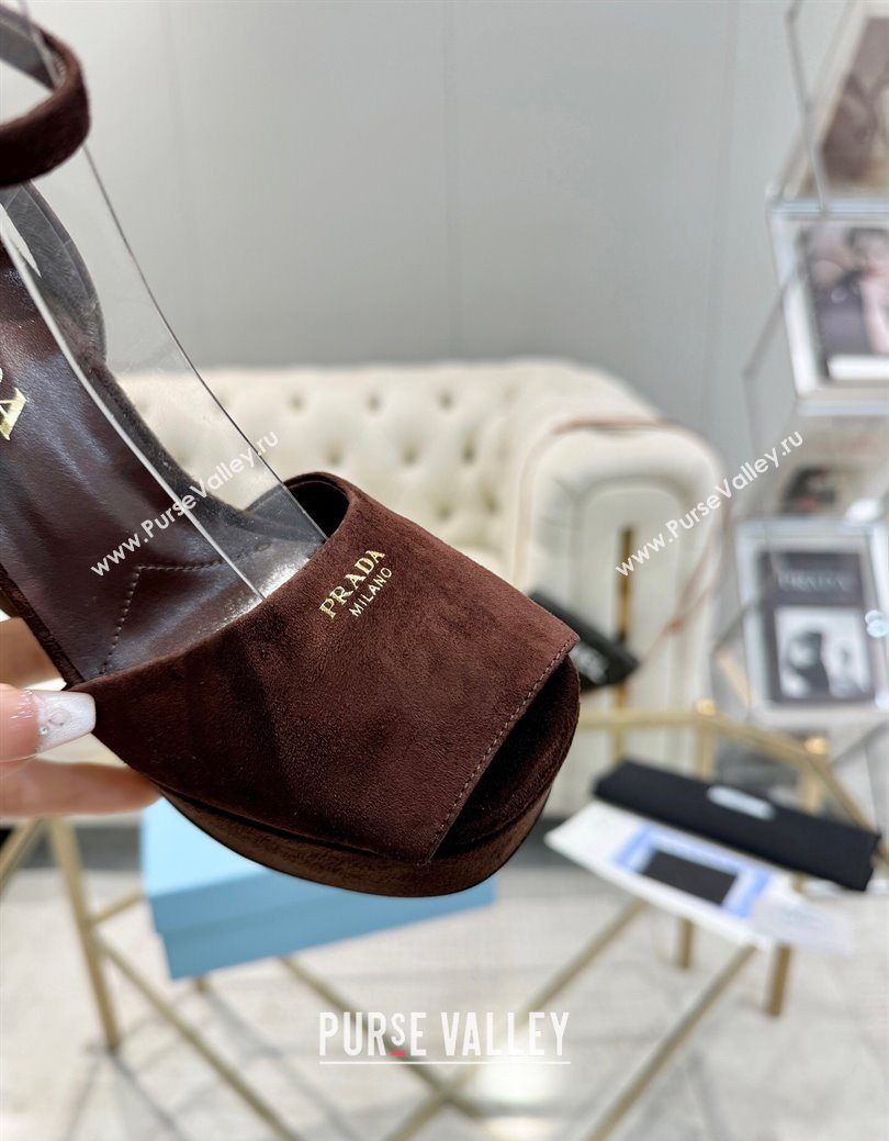 Prada Suede Platform Heel Sandals 12cm Dark Brown 2025 PR102707 (MD-251027132)