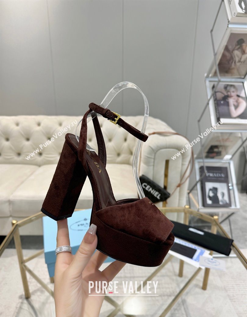 Prada Suede Platform Heel Sandals 12cm Dark Brown 2025 PR102707 (MD-251027132)