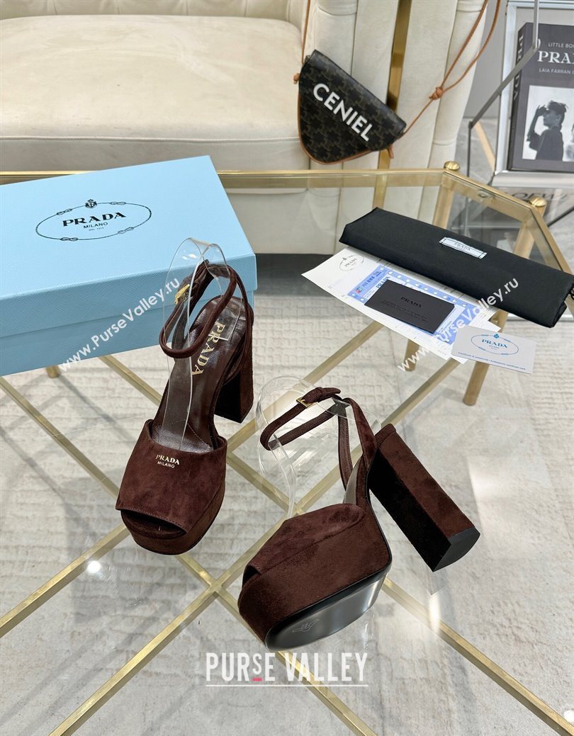 Prada Suede Platform Heel Sandals 12cm Dark Brown 2025 PR102707 (MD-251027132)