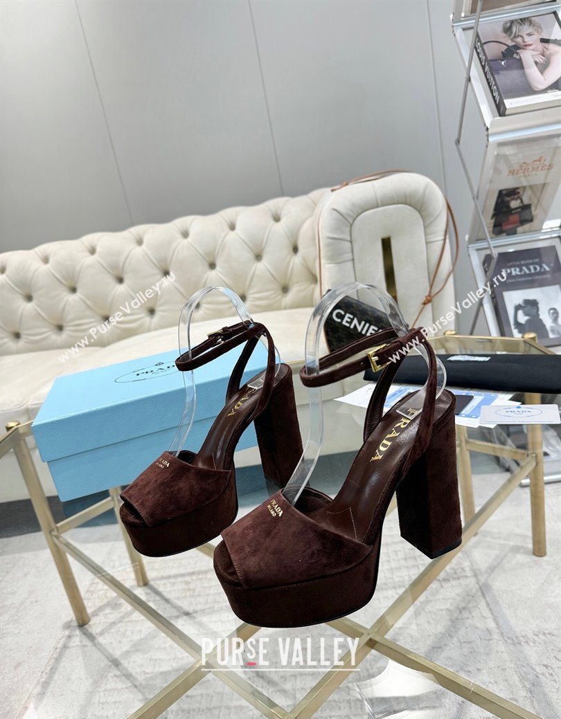 Prada Suede Platform Heel Sandals 12cm Dark Brown 2025 PR102707 (MD-251027132)