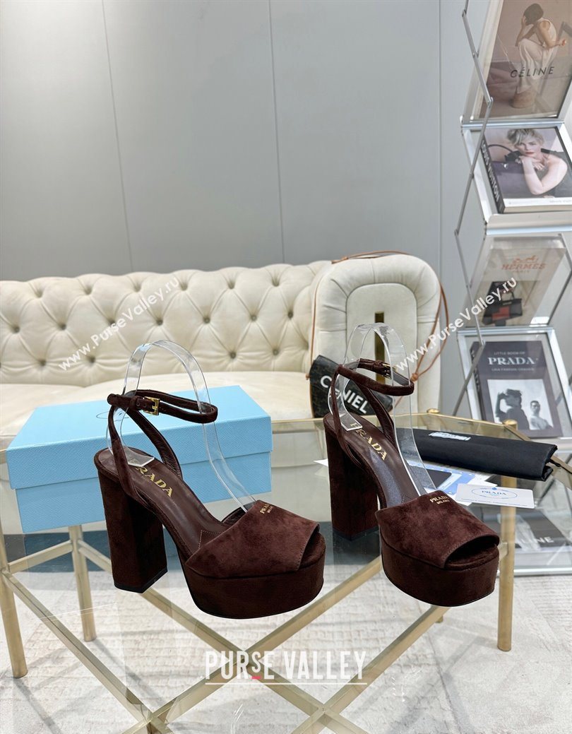 Prada Suede Platform Heel Sandals 12cm Dark Brown 2025 PR102707 (MD-251027132)