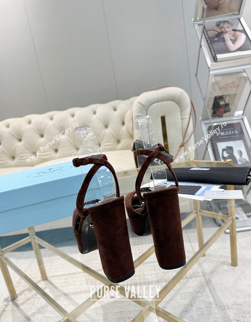 Prada Suede Platform Heel Sandals 12cm Dark Brown 2025 PR102707 (MD-251027132)