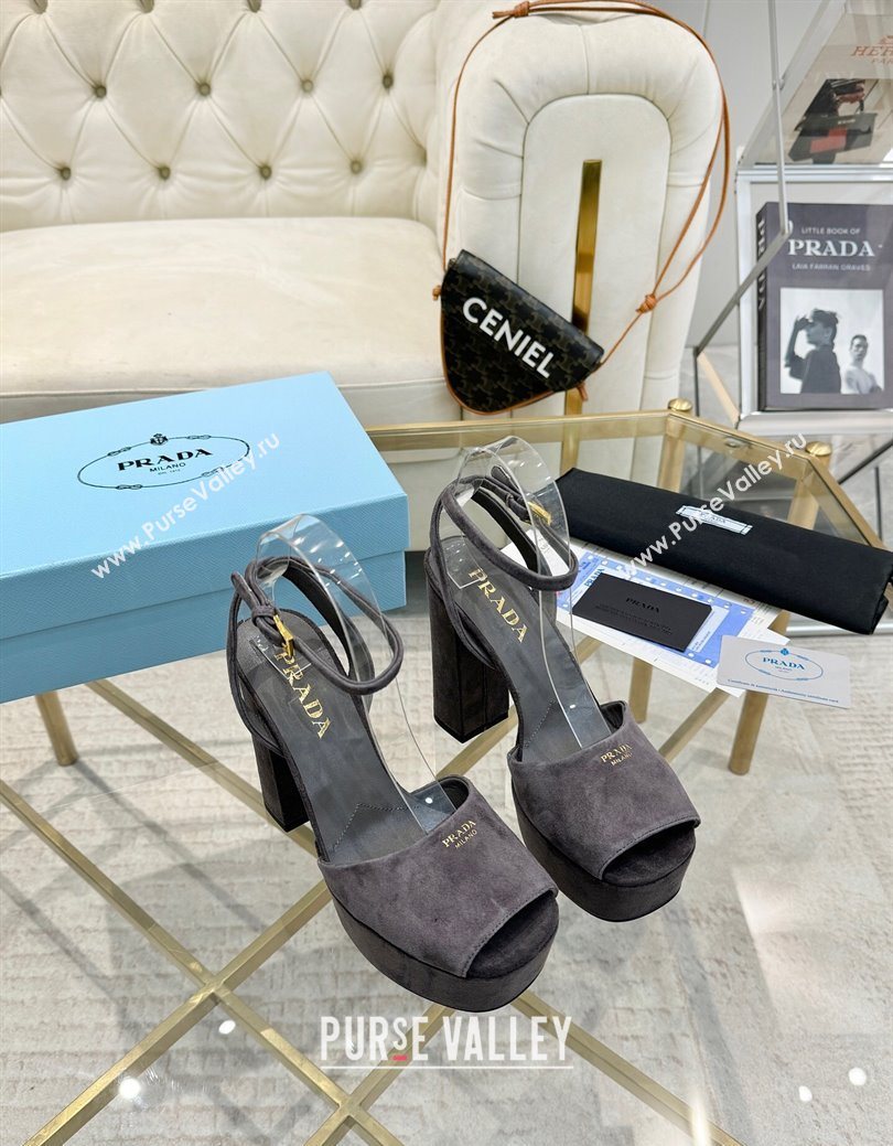 Prada Suede Platform Heel Sandals 12cm Dark Grey 2025 PR102707 (MD-251027133)
