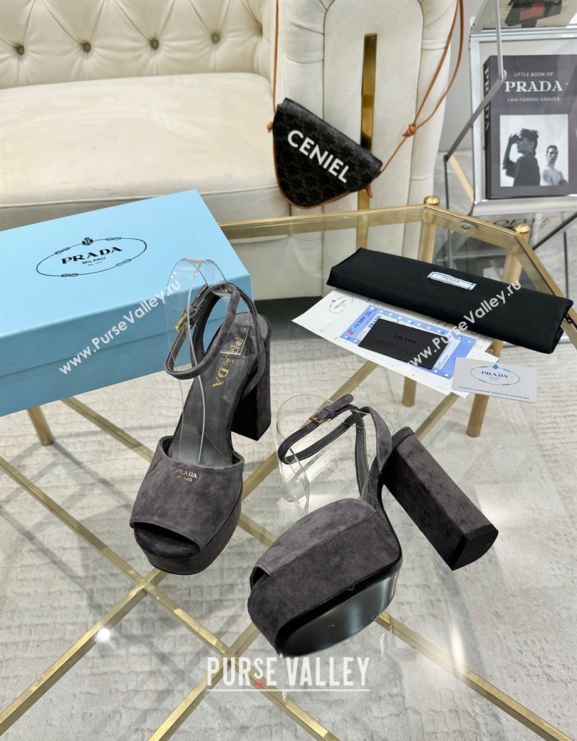 Prada Suede Platform Heel Sandals 12cm Dark Grey 2025 PR102707 (MD-251027133)