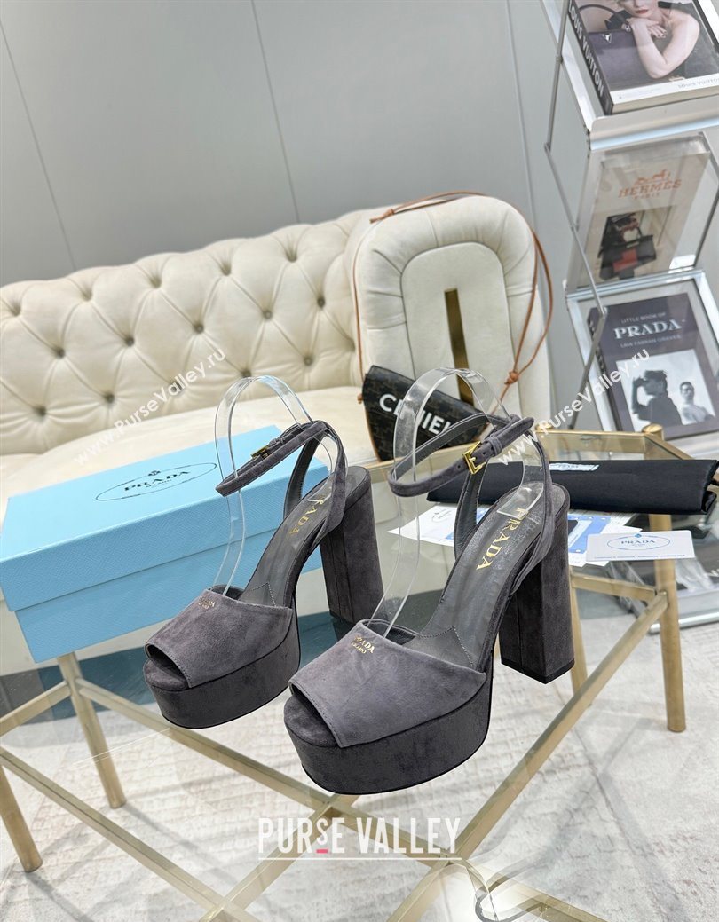 Prada Suede Platform Heel Sandals 12cm Dark Grey 2025 PR102707 (MD-251027133)