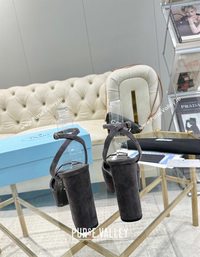 Prada Suede Platform Heel Sandals 12cm Dark Grey 2025 PR102707 (MD-251027133)