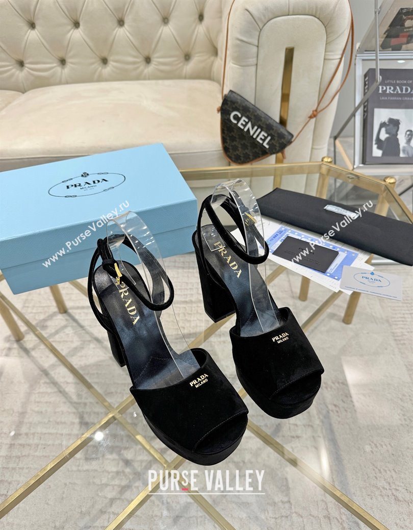 Prada Suede Platform Heel Sandals 12cm Black 2025 PR102707 (MD-251027134)