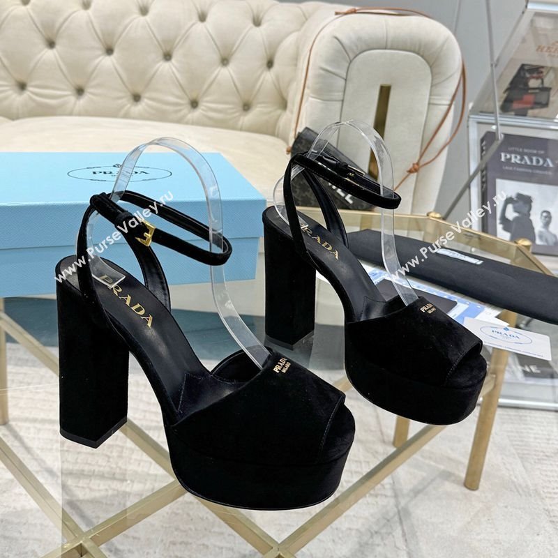 Prada Suede Platform Heel Sandals 12cm Black 2025 PR102707 (MD-251027134)