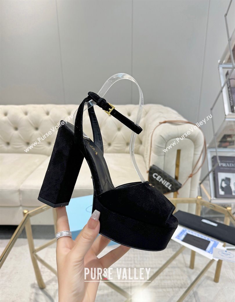 Prada Suede Platform Heel Sandals 12cm Black 2025 PR102707 (MD-251027134)