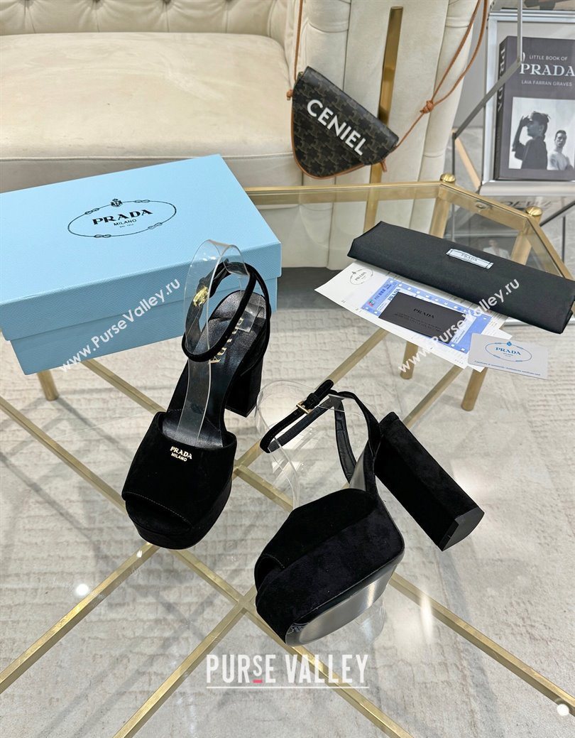 Prada Suede Platform Heel Sandals 12cm Black 2025 PR102707 (MD-251027134)