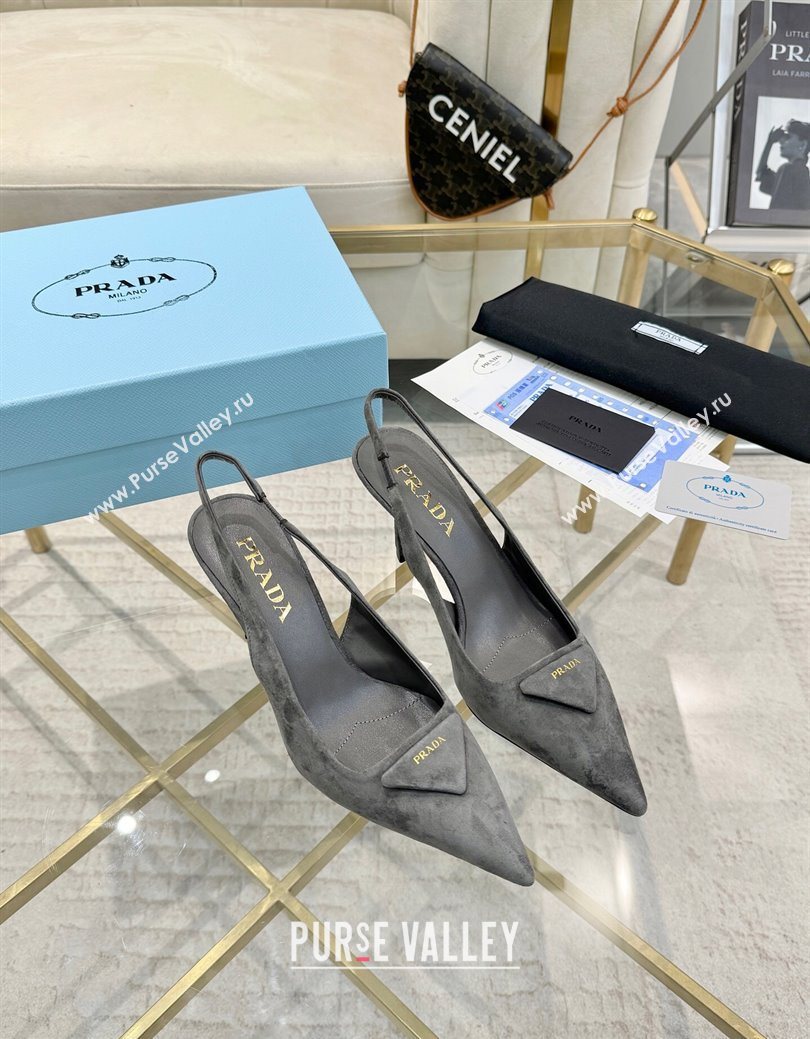 Prada Suede Slingback Pumps 7.5cm Grey 2025 1I901M (MD-251027135)