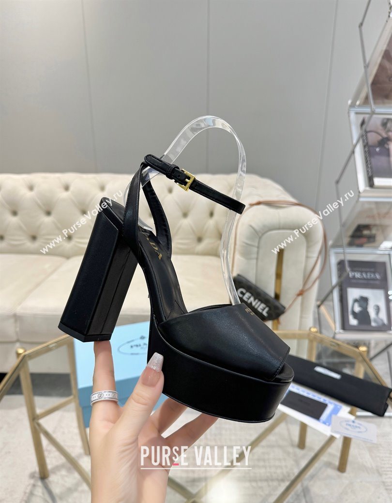 Prada Leather Platform Heel Sandals 12cm Black 2025 PR102707 (MD-251027129)