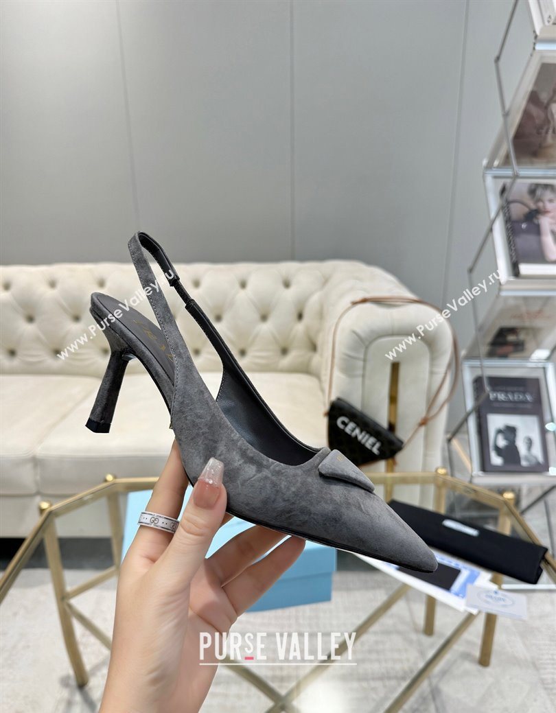 Prada Suede Slingback Pumps 7.5cm Grey 2025 1I901M (MD-251027135)